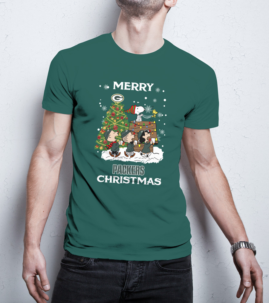 Merry Christmas Green Bay Packers Peanuts Christmas Tree T-Shirt