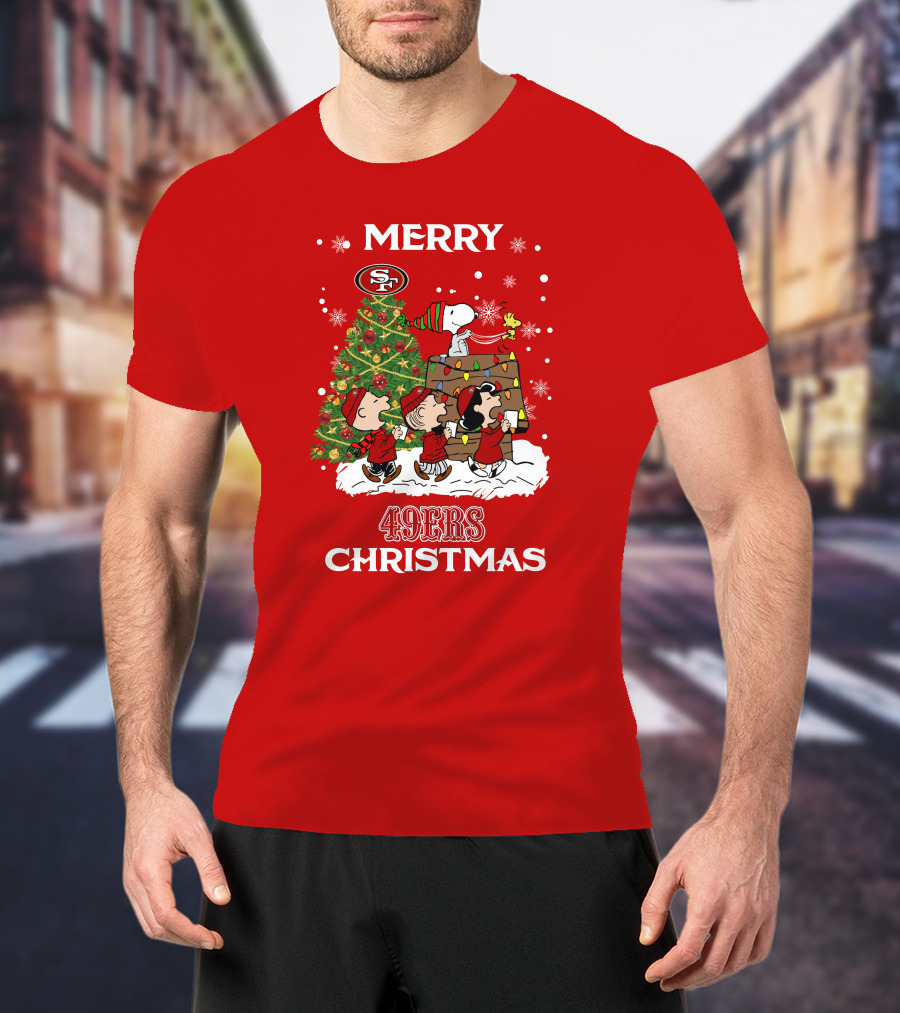Merry 49ers Christmas San Francisco Peanuts Christmas Tree T-Shirt