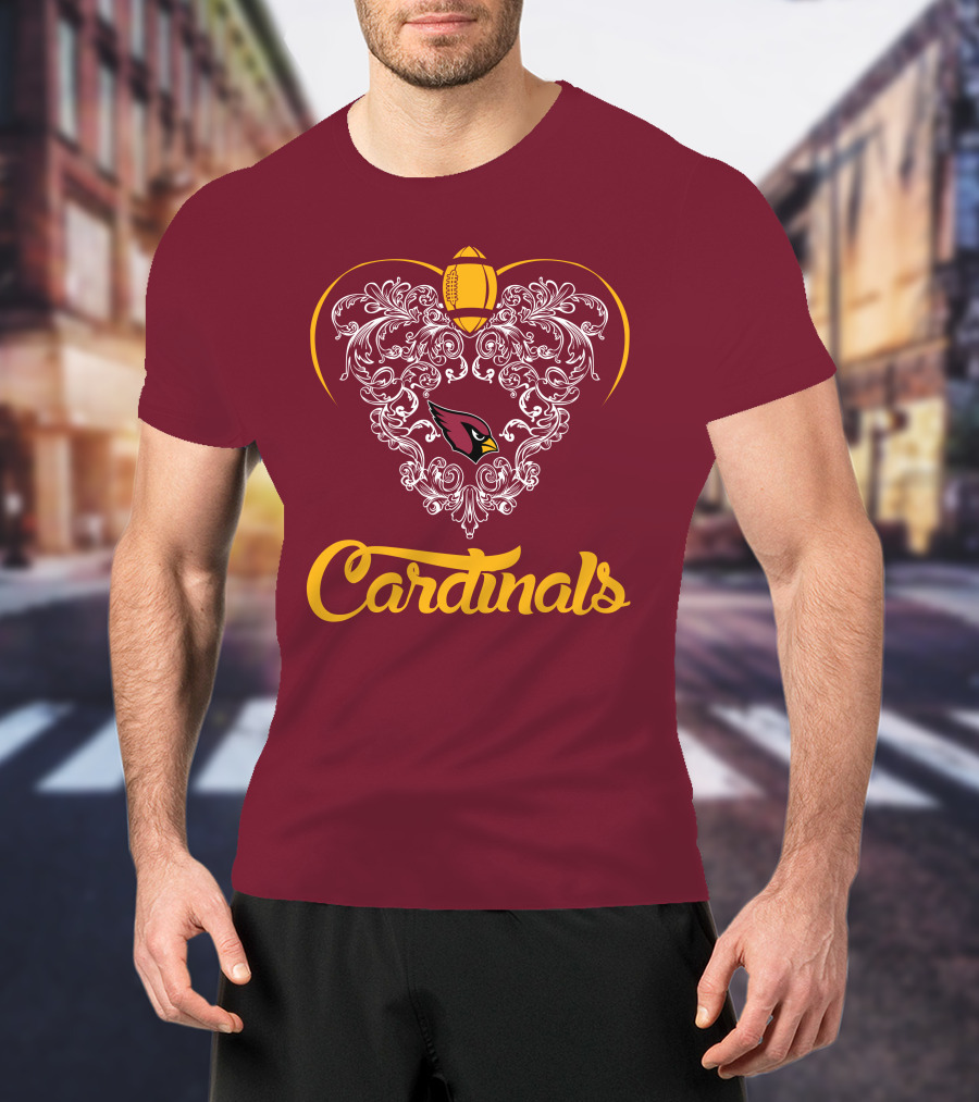 Cardinals Heart With Football And Arizona T-Shirt