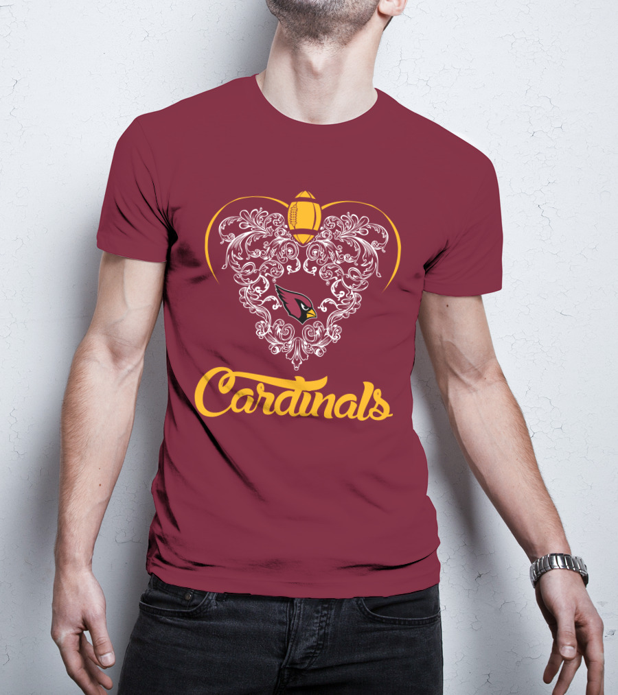 Cardinals Heart With Football And Arizona T-Shirt
