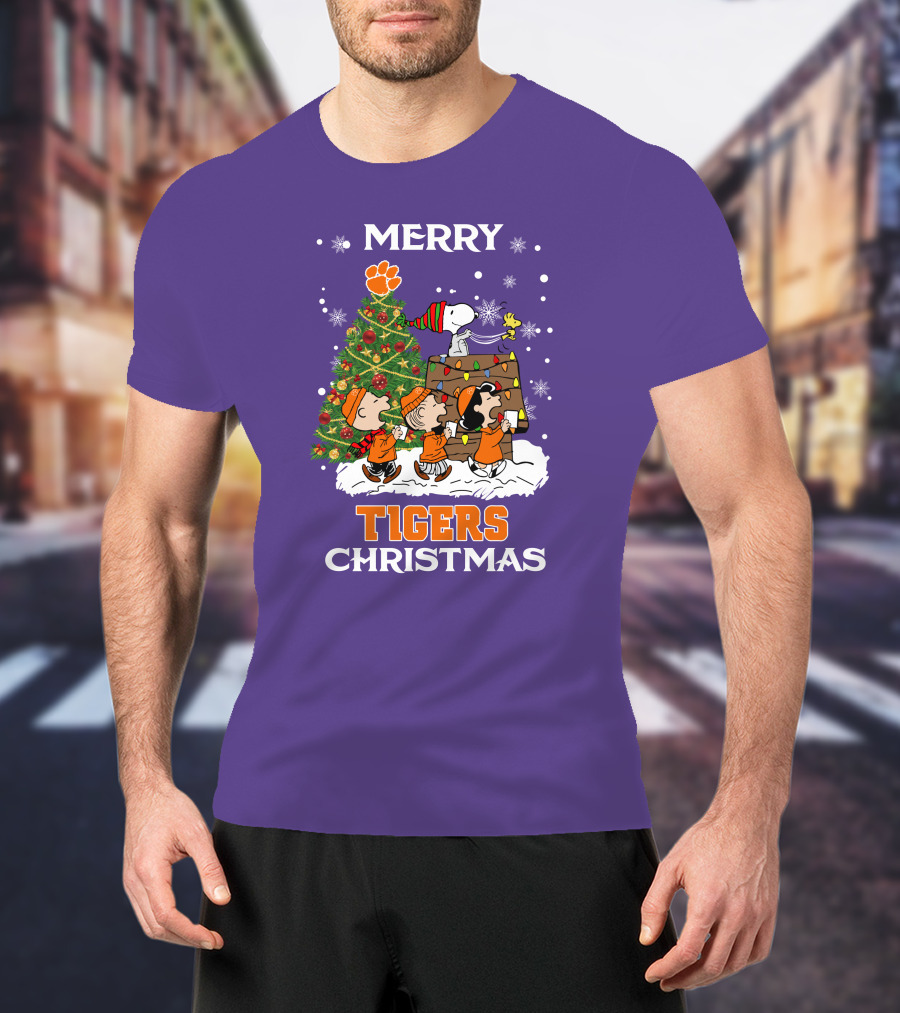 Merry Tigers Christmas Clemson The Peanut Christmas Tree T-Shirt