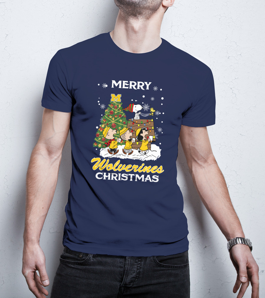 Merry Wolverines Christmas Peanuts Tree Celebration T-Shirt