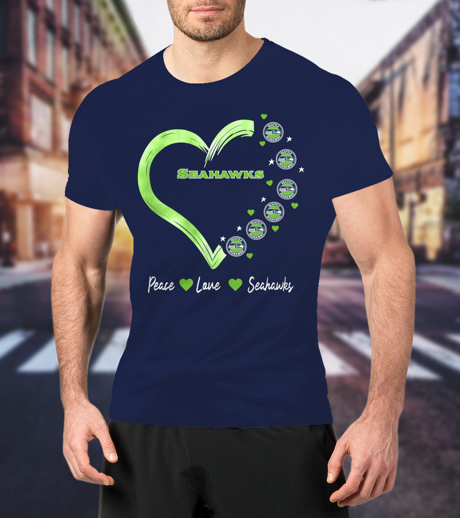 Peace Love Seahawks Seattle Seahawks Hearts T-Shirt