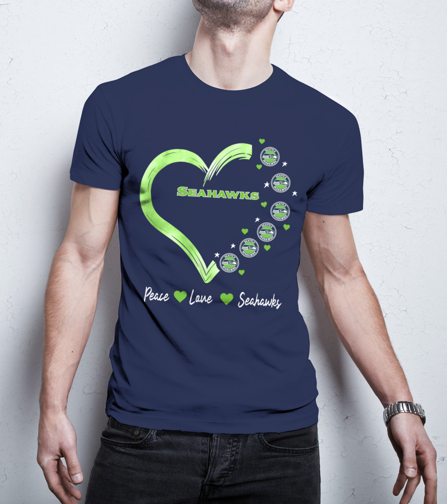Peace Love Seahawks Seattle Seahawks Hearts T-Shirt