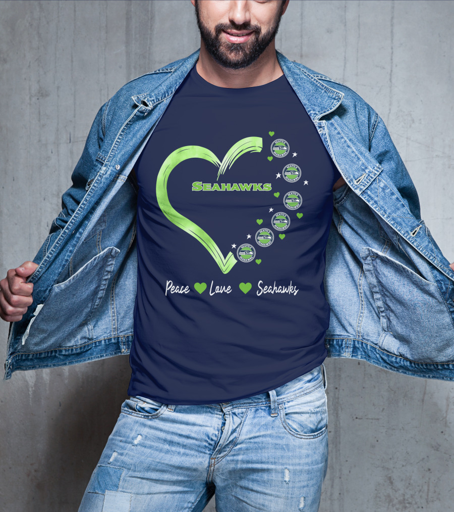 Peace Love Seahawks Seattle Seahawks Hearts T-Shirt
