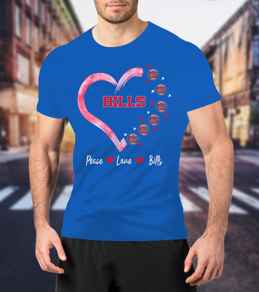 Peace Love Bills Heart Logo Buffalo Bills T-Shirt