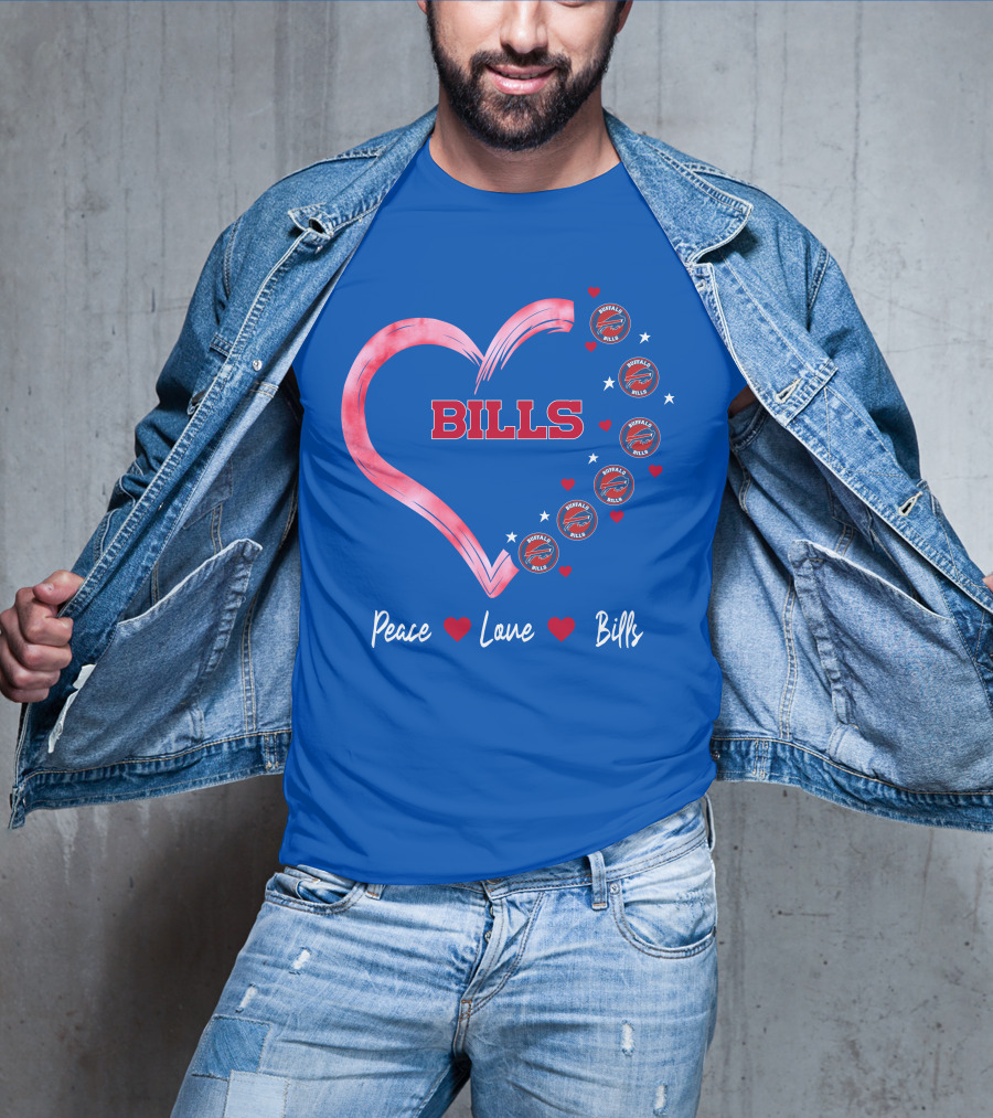 Peace Love Bills Heart Logo Buffalo Bills T-Shirt