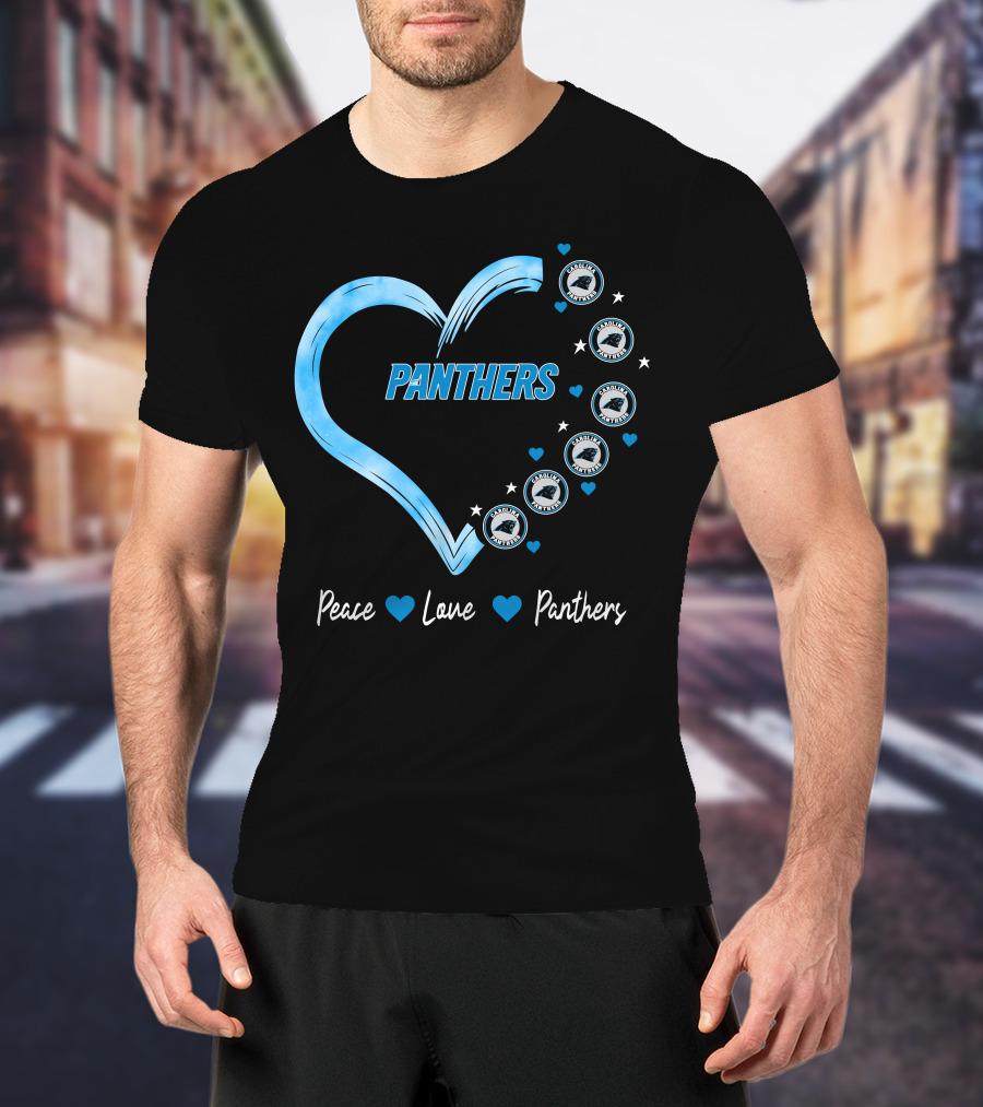 Peace Love Carolina Panthers Heart Logo Fan T-Shirt