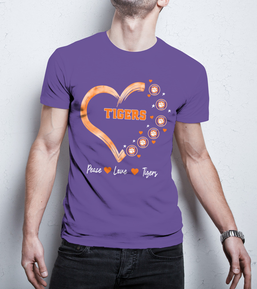Peace Love Clemson Football Tigers Heart Paw Prints T-Shirt