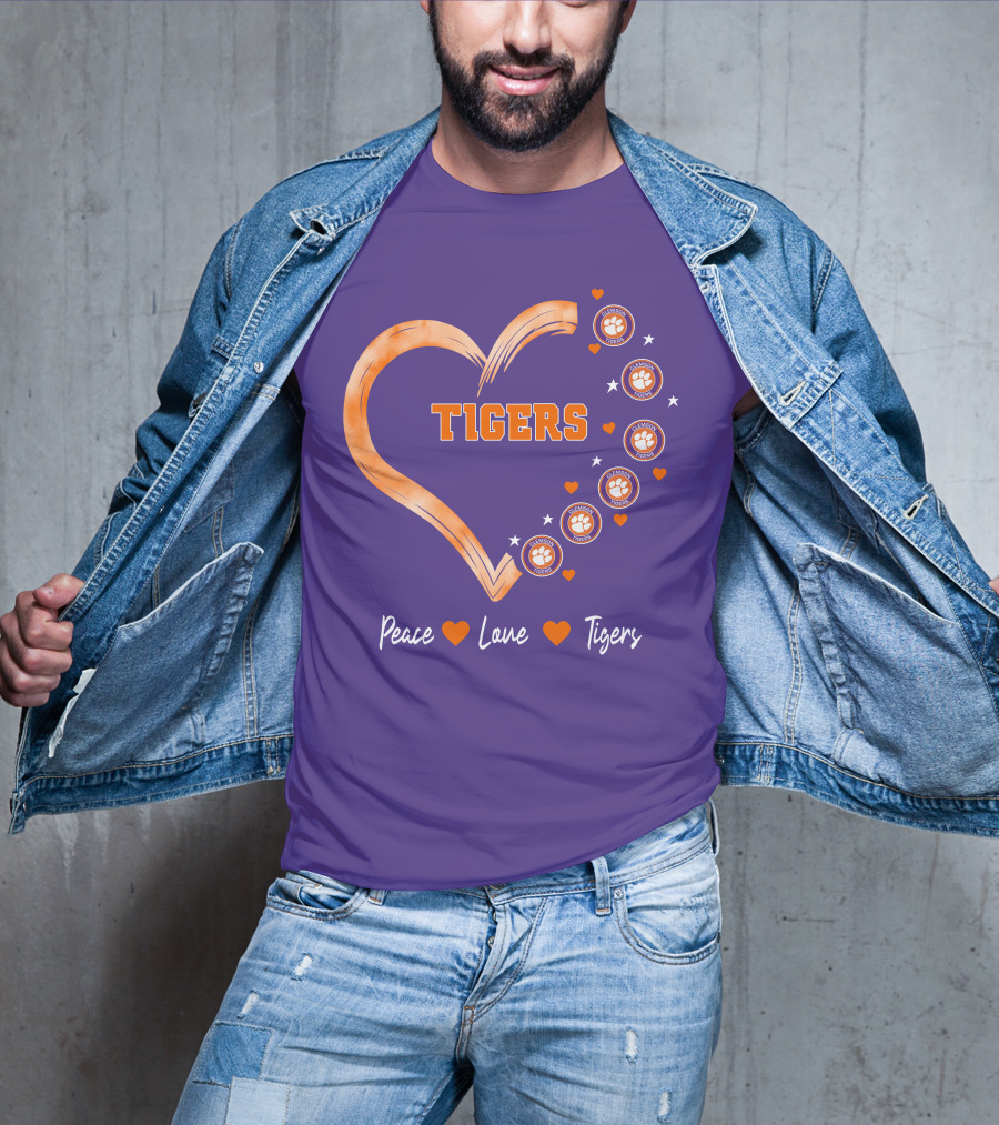 Peace Love Clemson Football Tigers Heart Paw Prints T-Shirt