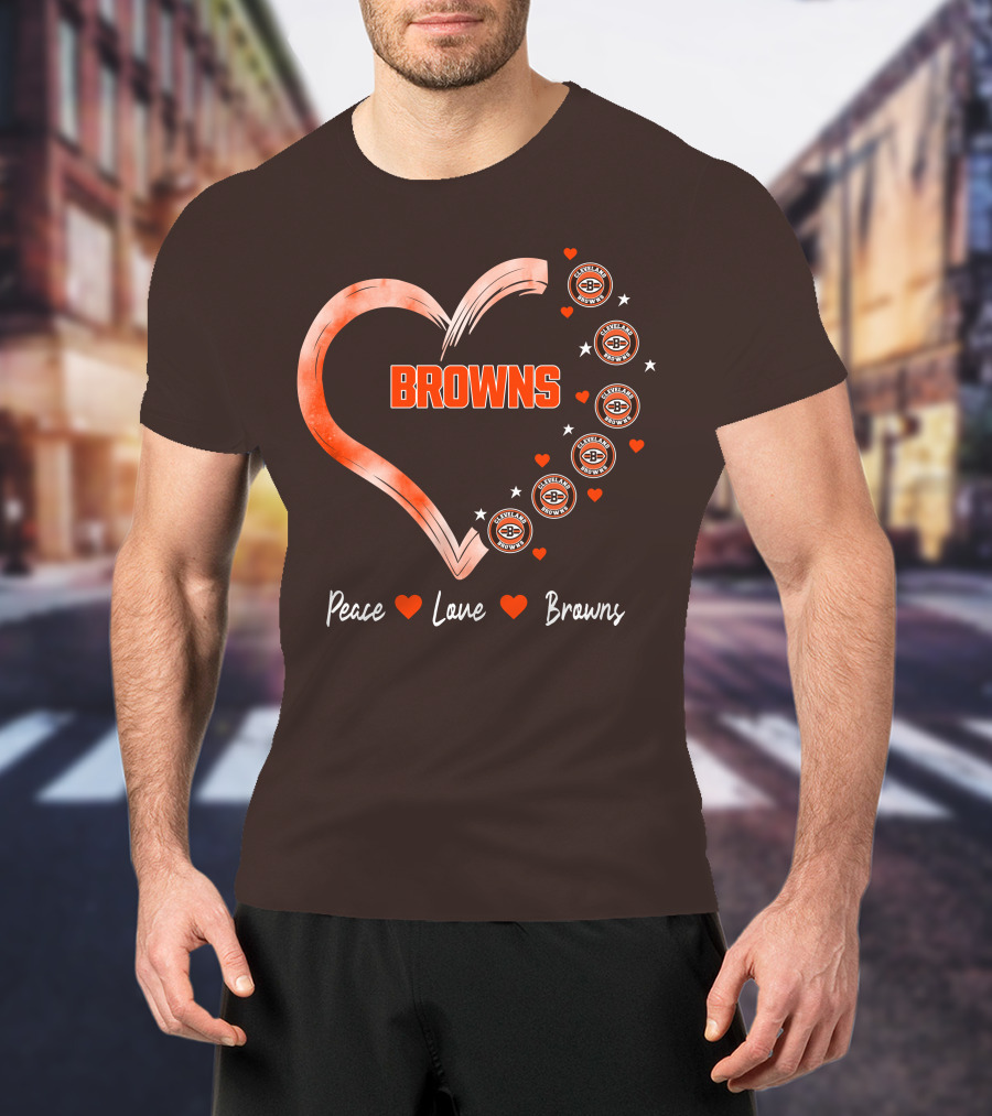 Peace Love Heart Browns Cleveland Browns T-Shirt