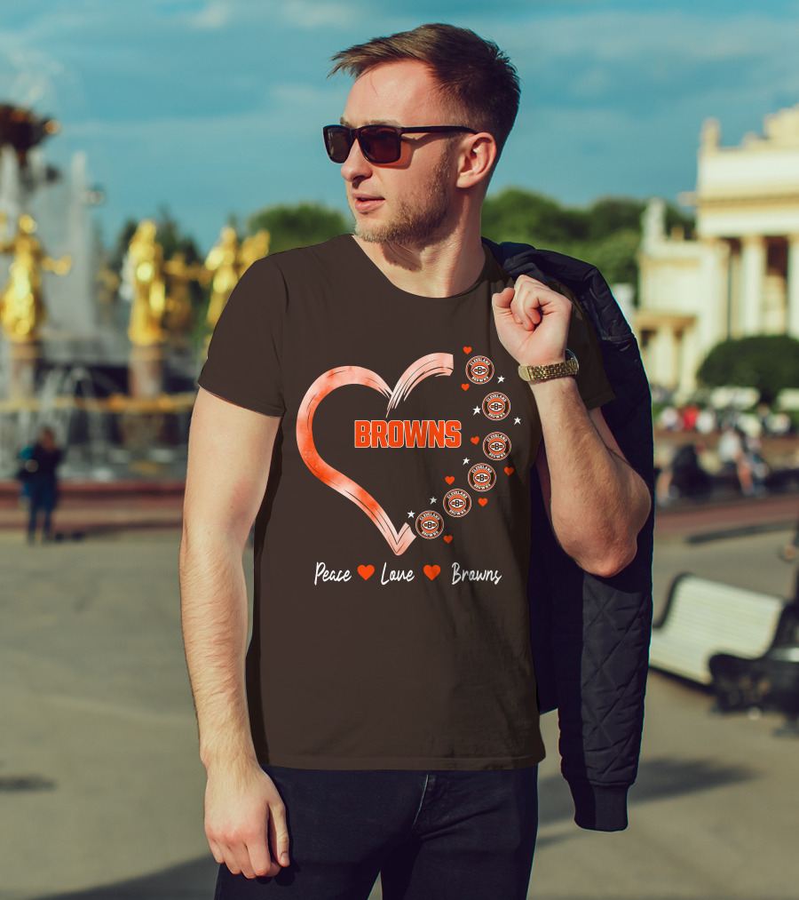 Peace Love Heart Browns Cleveland Browns T-Shirt
