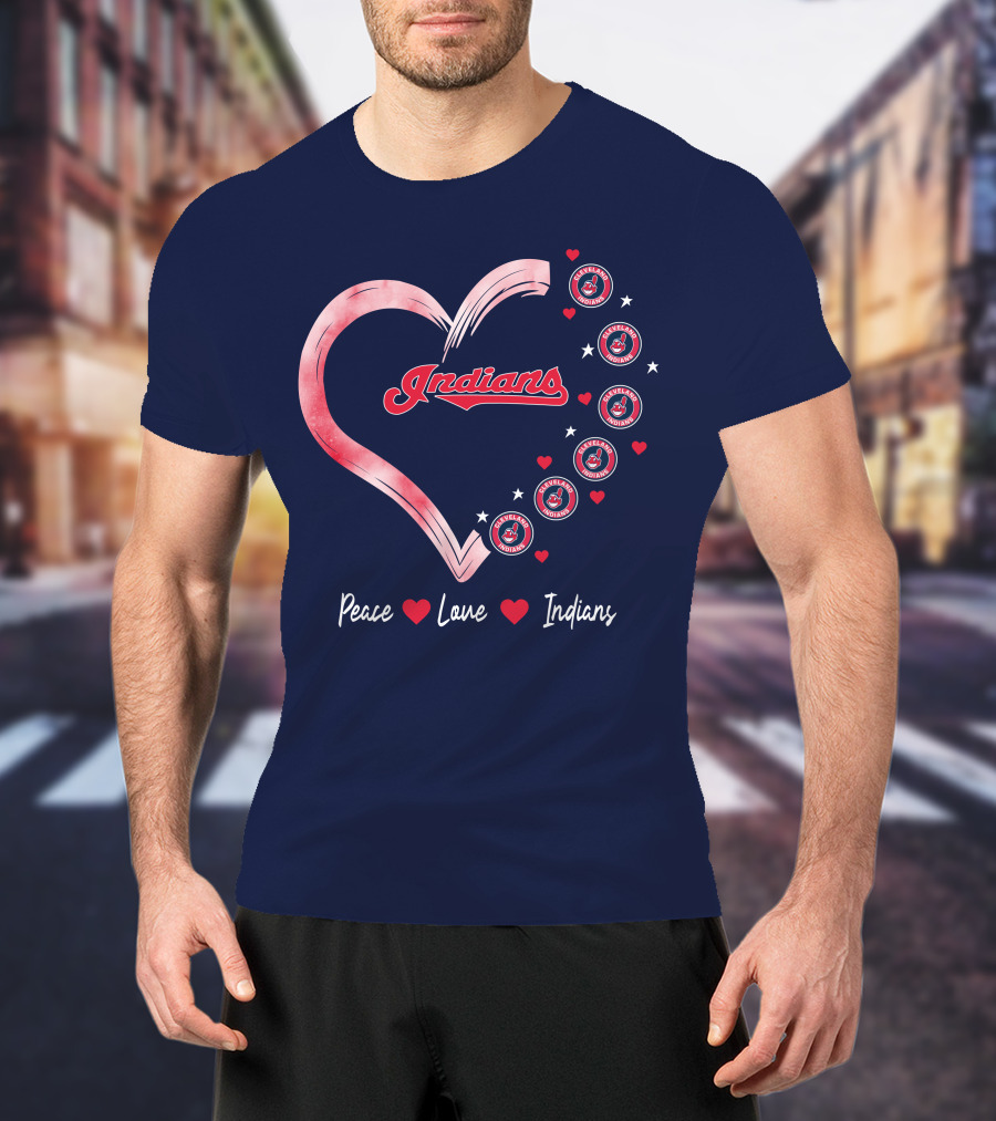 Peace Love Indians Heart Cleveland Indians T-Shirt