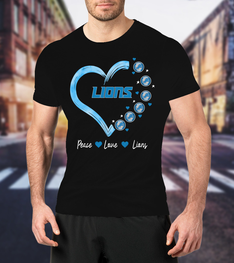 Peace Love Detroit Lions Retro Heart Fan Emblem T-Shirt