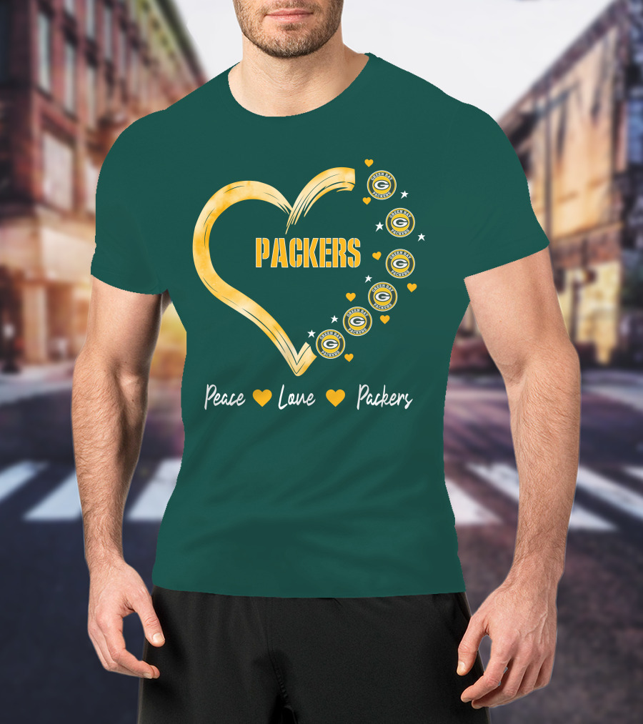 Peace Love Packers Green Bay Packers Heart T-Shirt