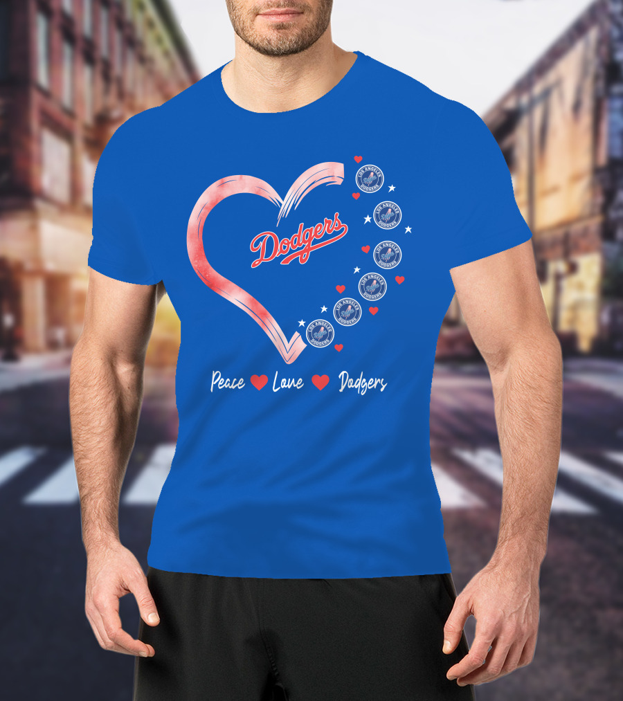 Peace Love Dodgers Heart Los Angeles Dodgers T-Shirt