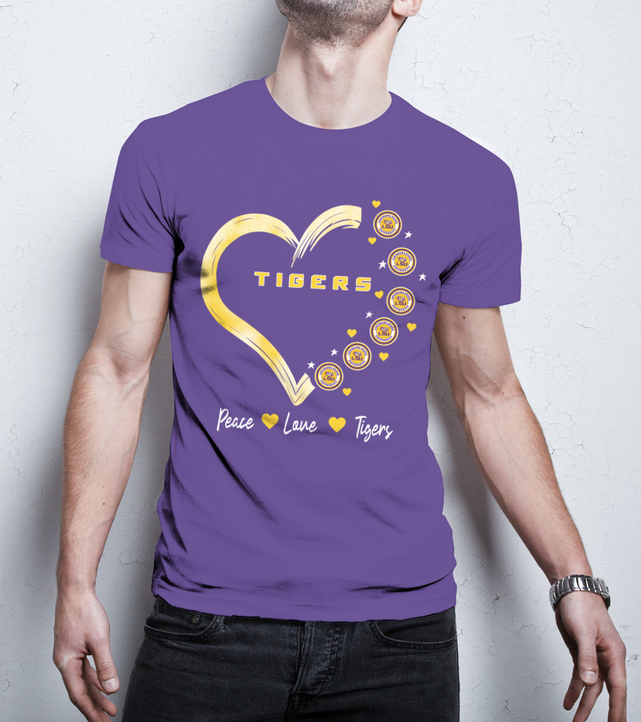Peace Love LSU Tigers Heart Design With Logo Elements T-Shirt