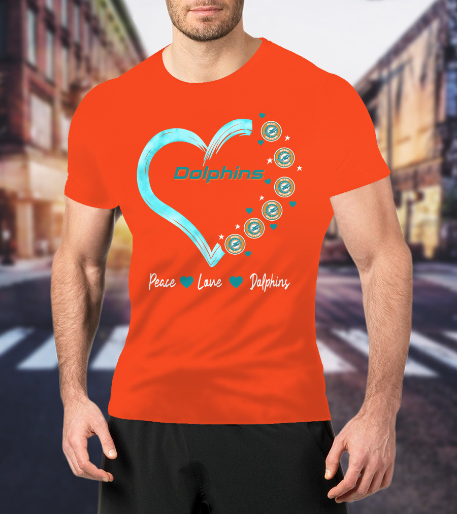 Peace Love Dolphins Heart Miami Dolphins T-Shirt