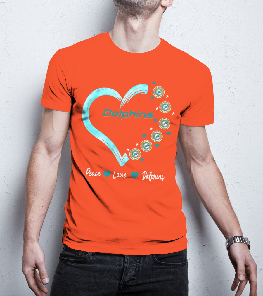 Peace Love Dolphins Heart Miami Dolphins T-Shirt