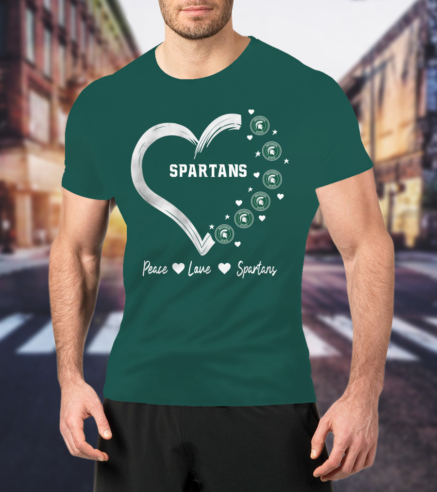 Peace Love Spartans Michigan State Spartans Heart T-Shirt