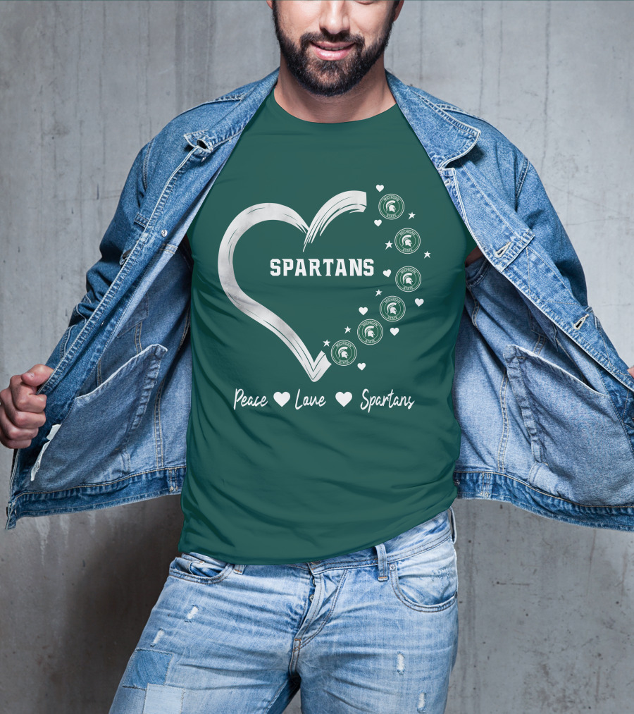 Peace Love Spartans Michigan State Spartans Heart T-Shirt