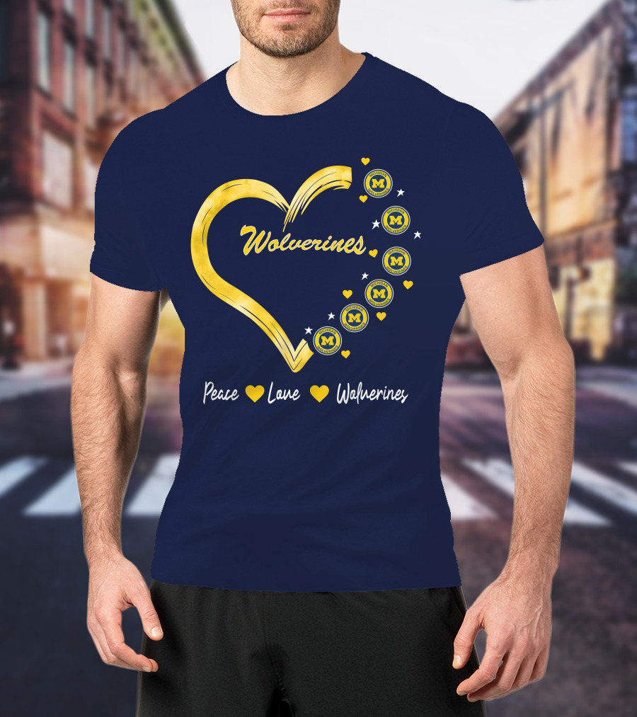 Peace Love Wolverines Heart M T-Shirt