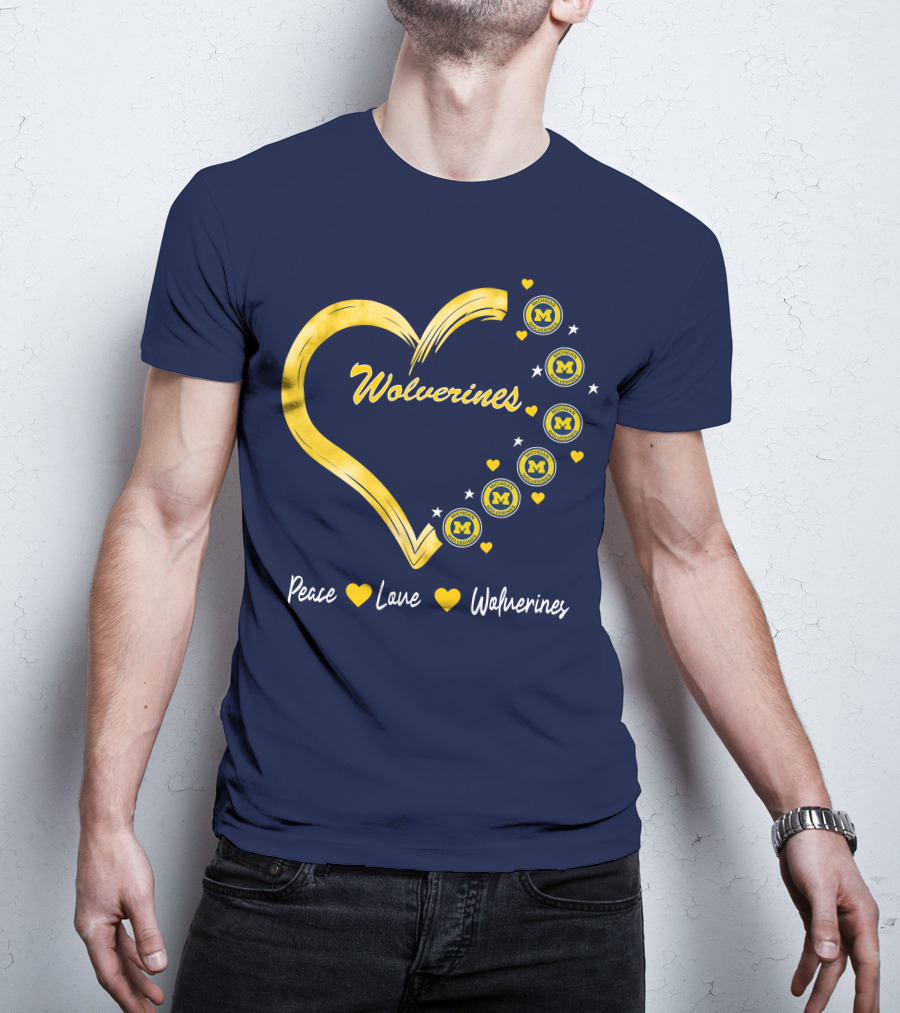 Peace Love Wolverines Heart M T-Shirt