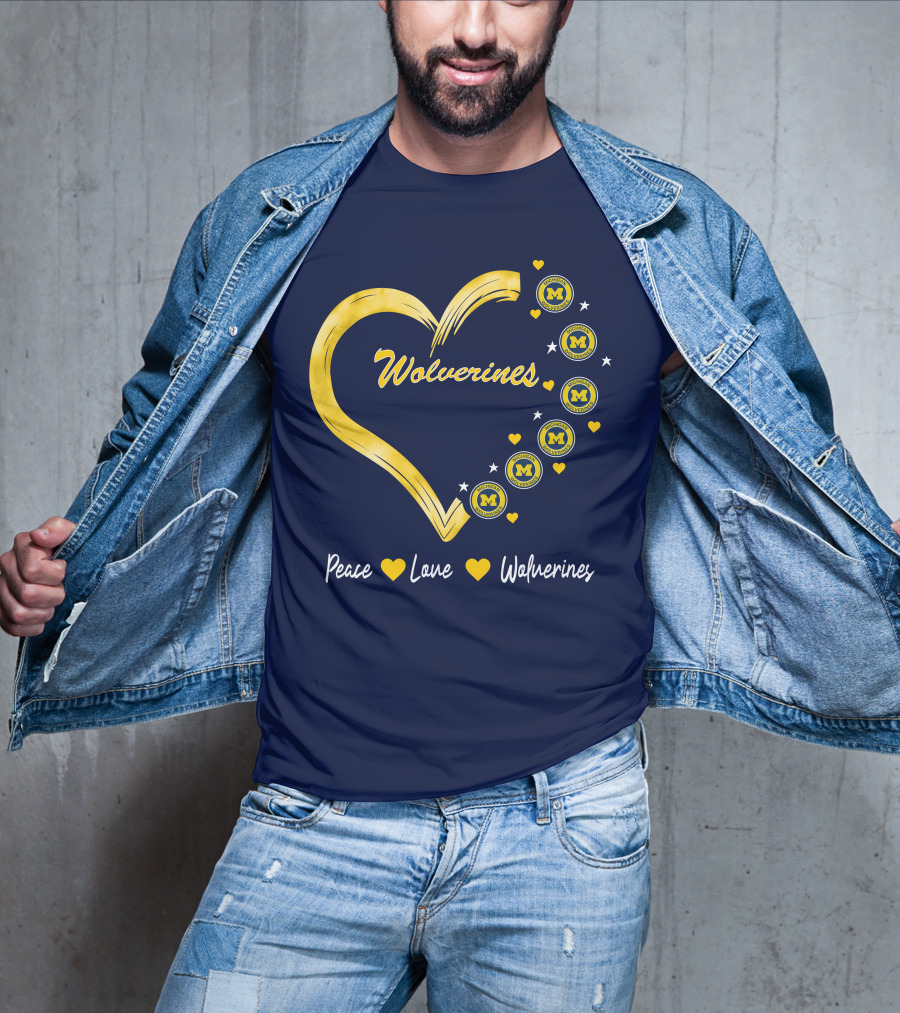Peace Love Wolverines Heart M T-Shirt