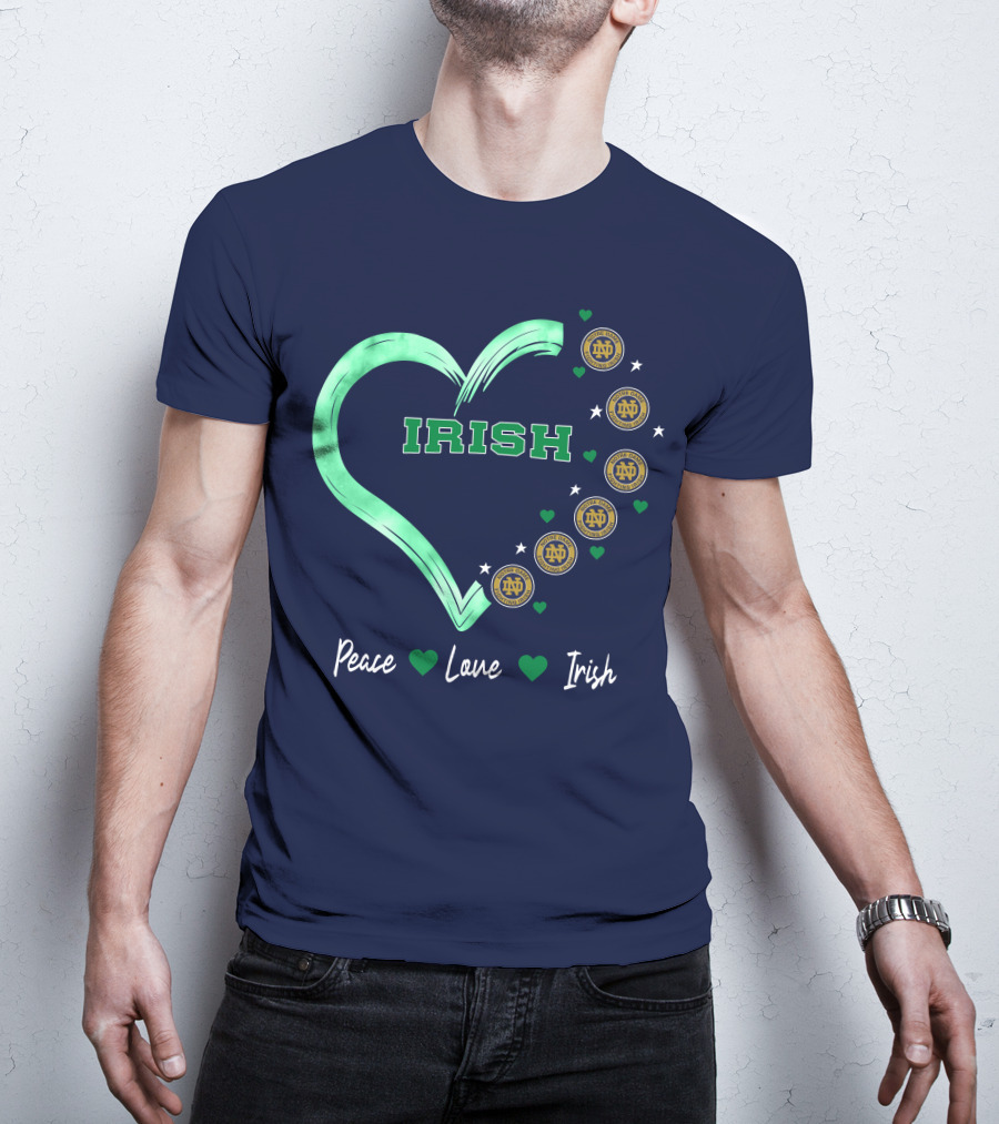 Peace Love Irish Notre Dame Fighting Irish Logos And Heart T-Shirt
