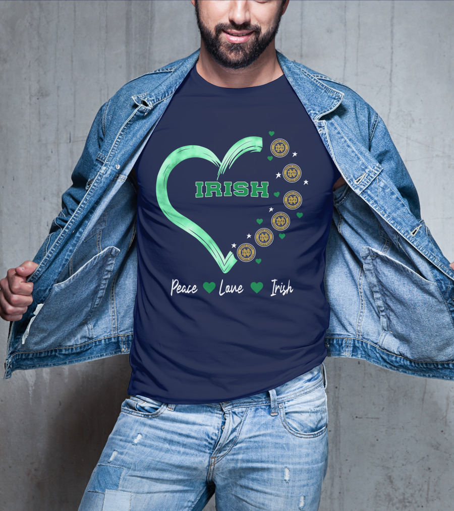 Peace Love Irish Notre Dame Fighting Irish Logos And Heart T-Shirt