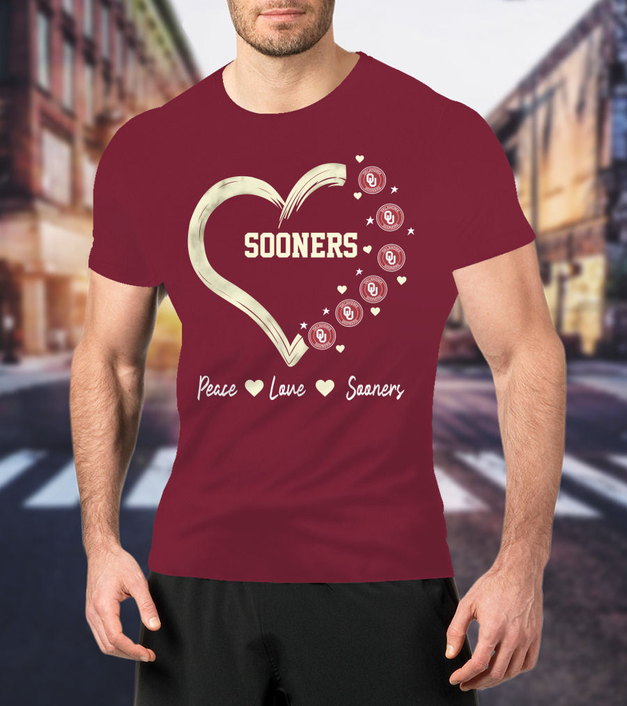 Peace Love Sooners Heart Design With OU T-Shirt
