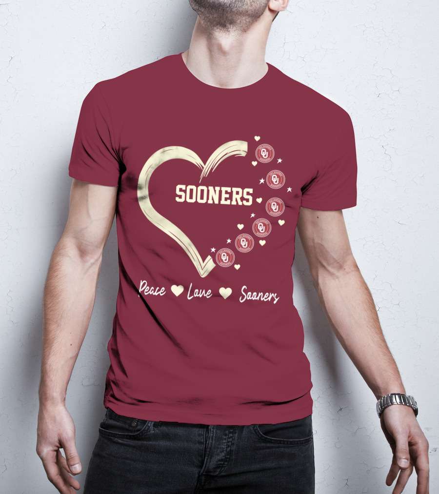 Peace Love Sooners Heart Design With OU T-Shirt