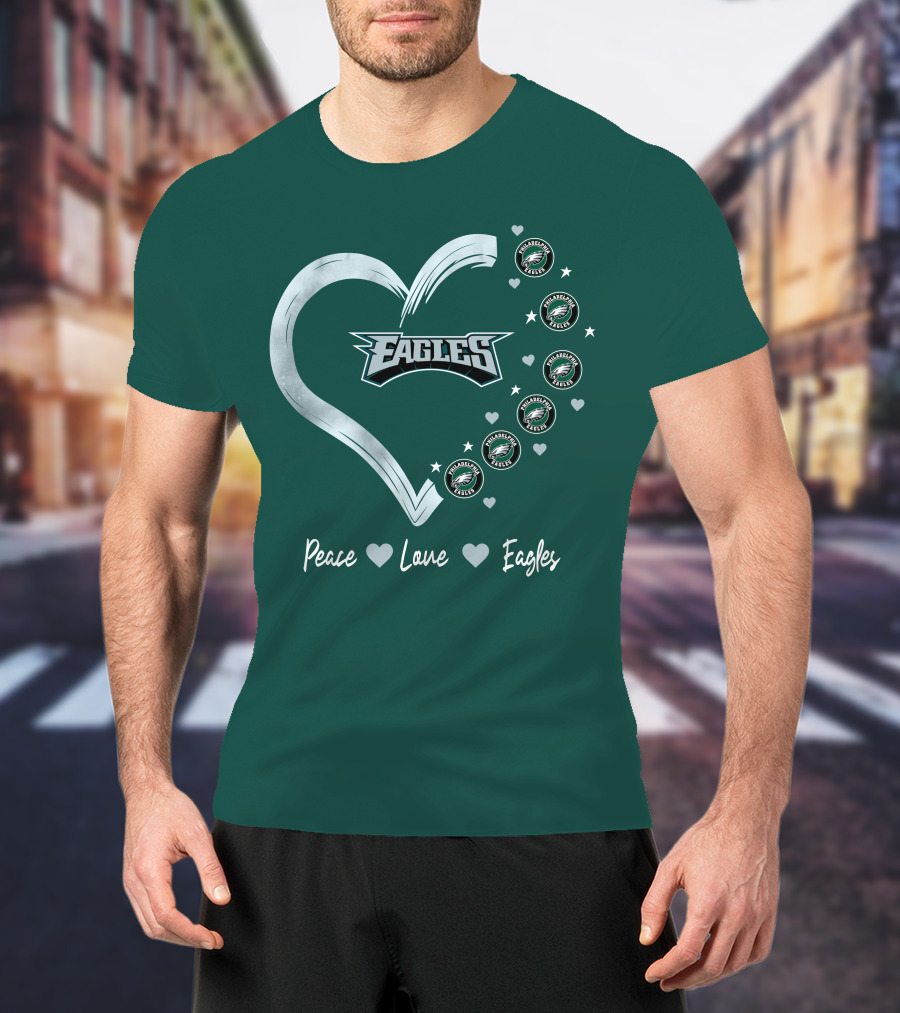 Peace Love Eagles Philadelphia Eagles Logos Heart T-Shirt