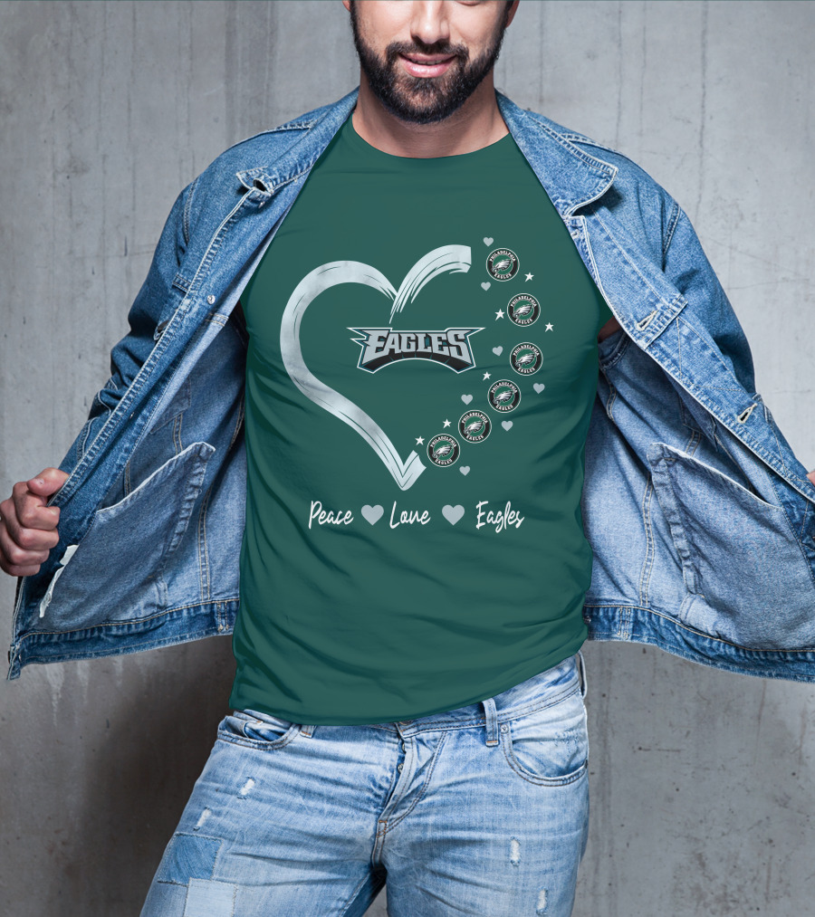 Peace Love Eagles Philadelphia Eagles Logos Heart T-Shirt