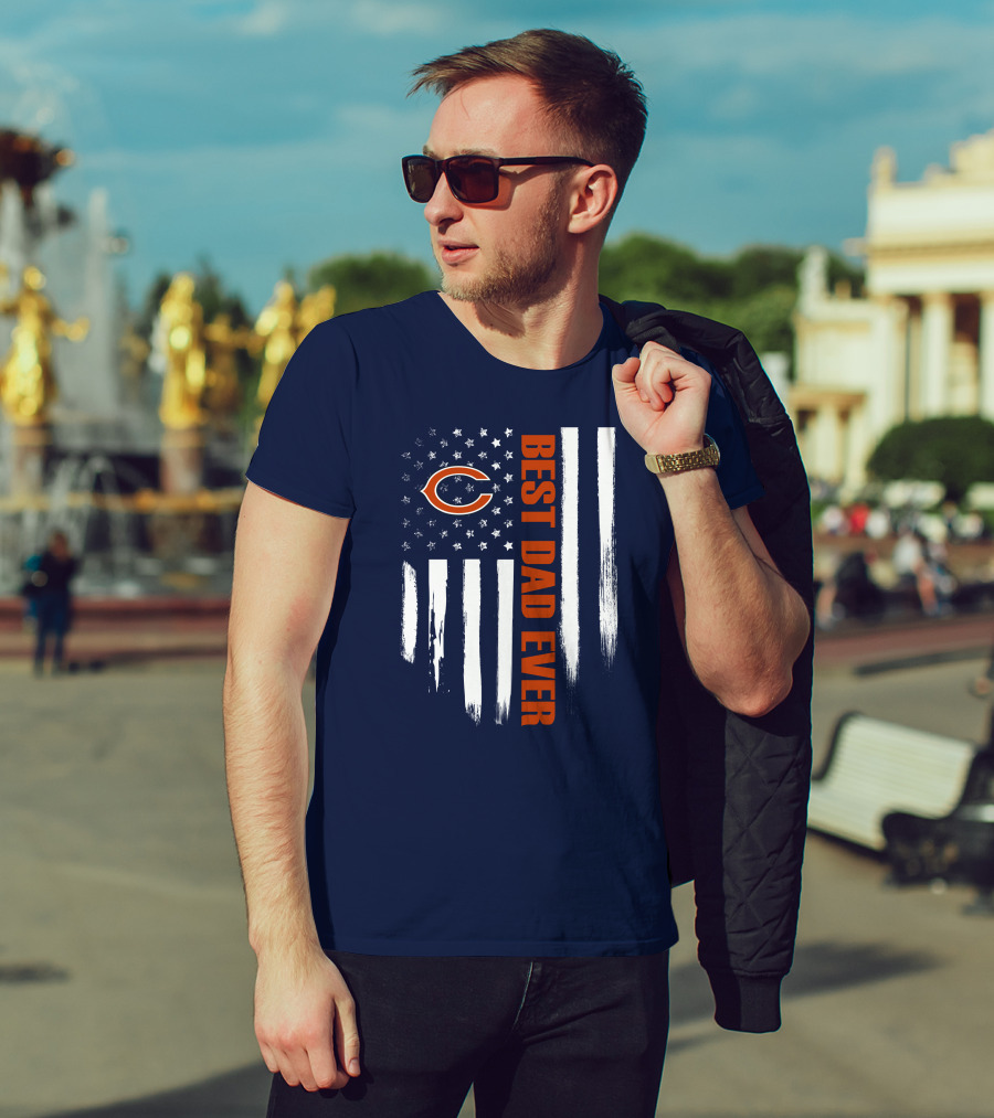 Chicago Bears Best Dad Ever American Flag T-Shirt