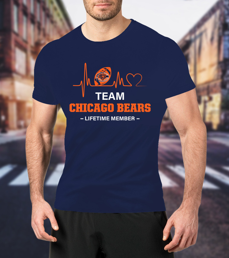 Team Chicago Bears Lifetime Member Heartbeat Football T-Shirt