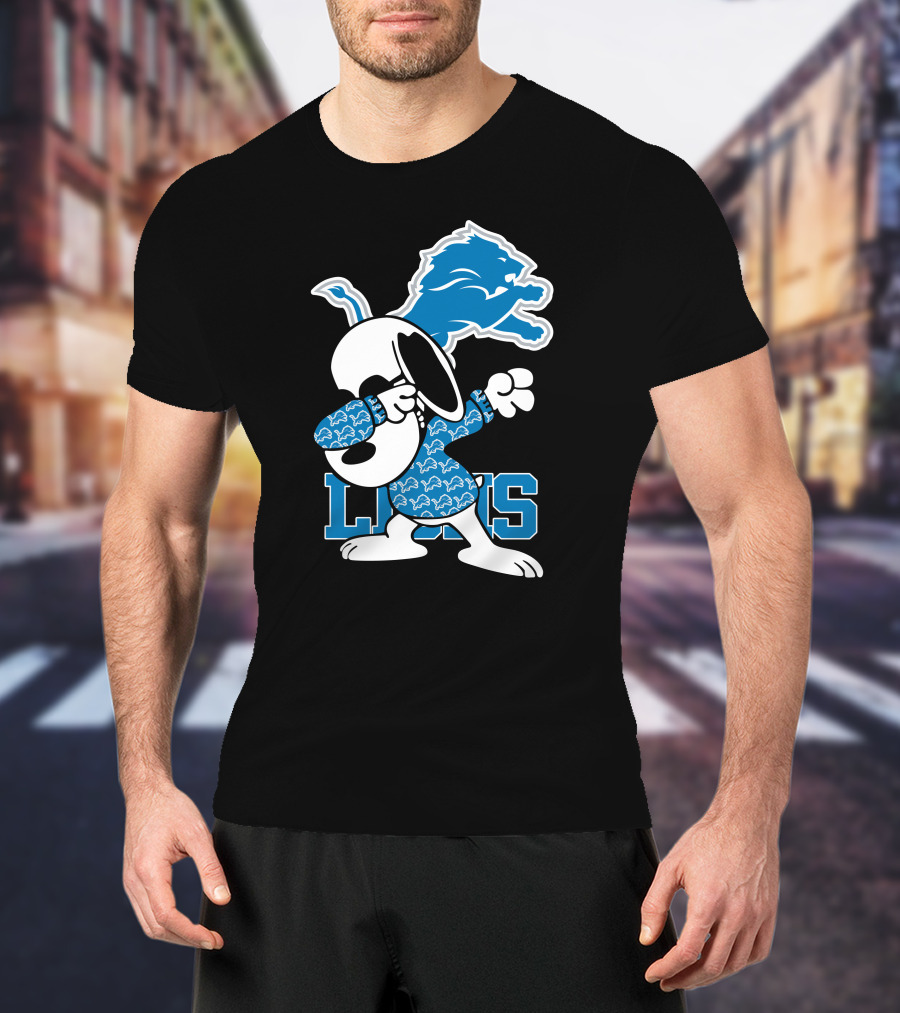 Detroit Lions Snoopy Dabbing Lions Football T-Shirt