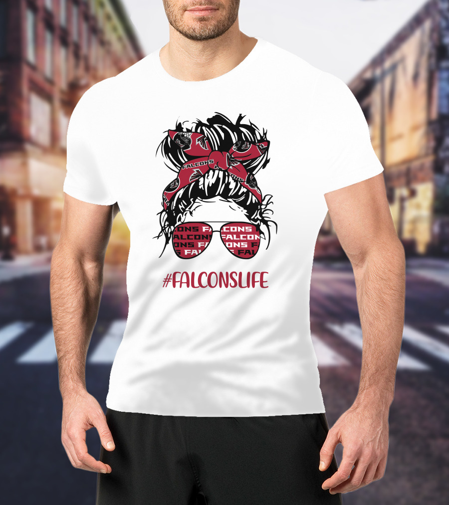 Atlanta Falcons Life Messy Bun Girl With Falcon Headband Glasses T-Shirt
