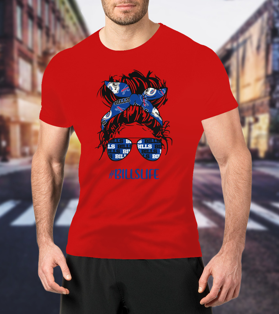 Buffalo Bills Billslife Messy Bun Headband Glasses Girl T-Shirt