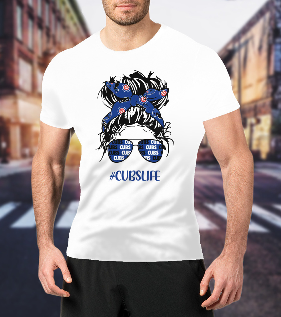 Chicago Cubs Messy Bun Girl Headband Glasses #CUBSLIFE T-Shirt