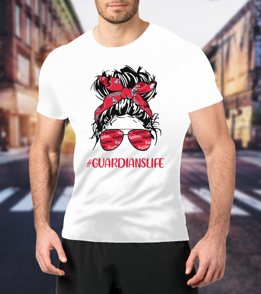 Cleveland Guardians Life Messy Bun Girl Headband Glasses #GuardiansLife T-Shirt