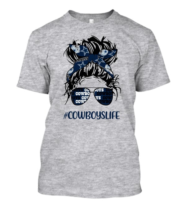 CowboysLife Messy Bun Girl Headband Glasses Dallas Cowboys T-Shirt