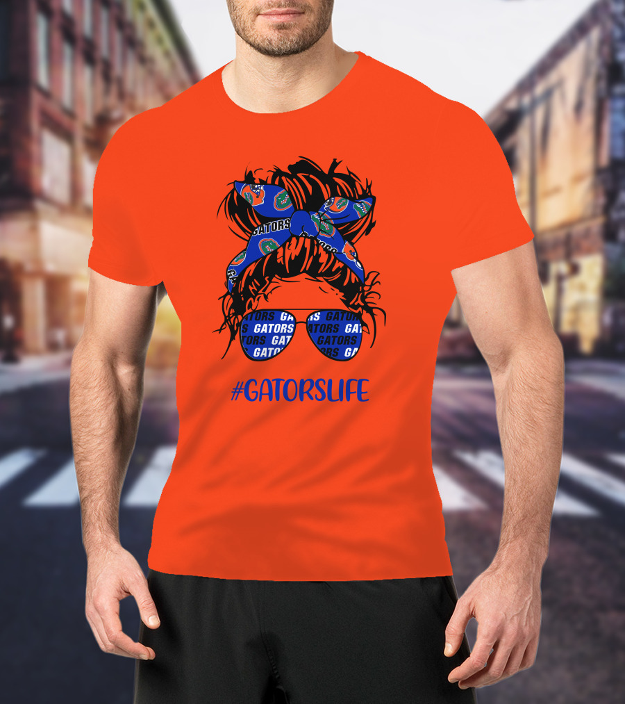 GATORS LIFE Messy Bun Girl With Gators Headband And Glasses T-Shirt