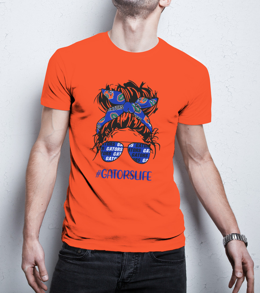 GATORS LIFE Messy Bun Girl With Gators Headband And Glasses T-Shirt