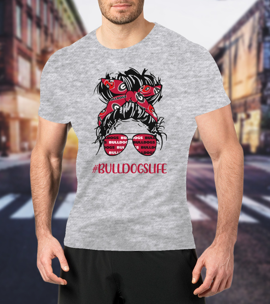 BULLDOGSLIFE Georgia Bulldogs Messy Bun Headband Glasses Girl T-Shirt