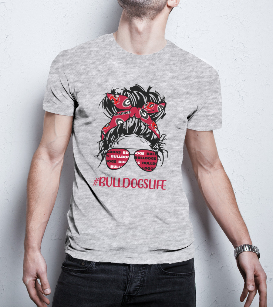 BULLDOGSLIFE Georgia Bulldogs Messy Bun Headband Glasses Girl T-Shirt