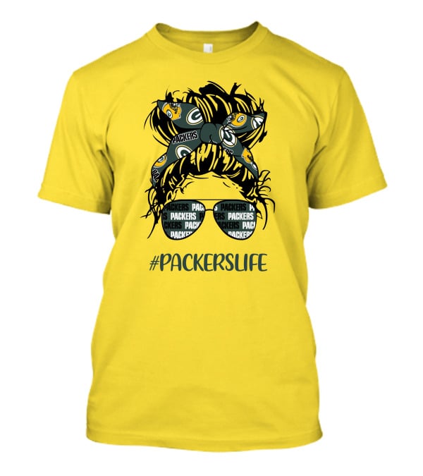 PACKERSLIFE Messy Bun Girl With Packers Headband And Glasses T-Shirt