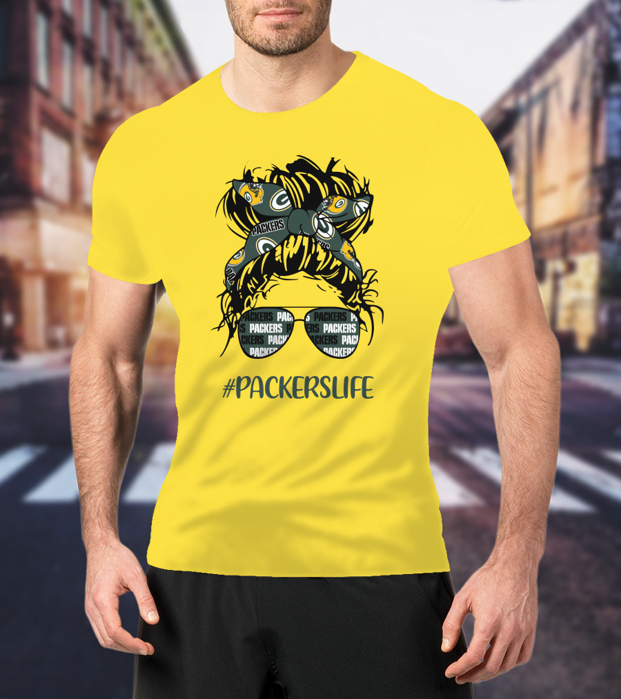 PACKERSLIFE Messy Bun Girl With Packers Headband And Glasses T-Shirt