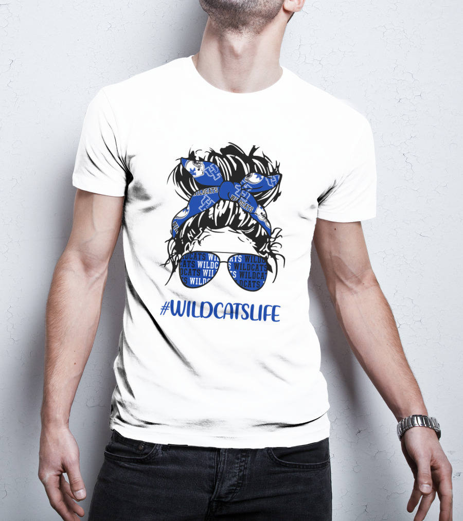 WILDCATSLIFE Kentucky Wildcats Messy Bun Headband Glasses Girl T-Shirt