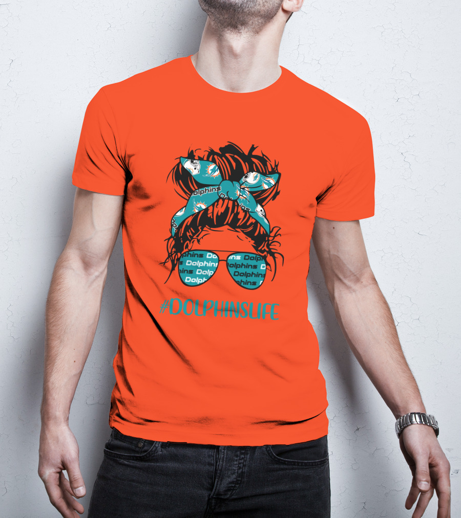 Miami Dolphins Life Messy Bun Girl Headband Glasses #DolphinsLife T-Shirt